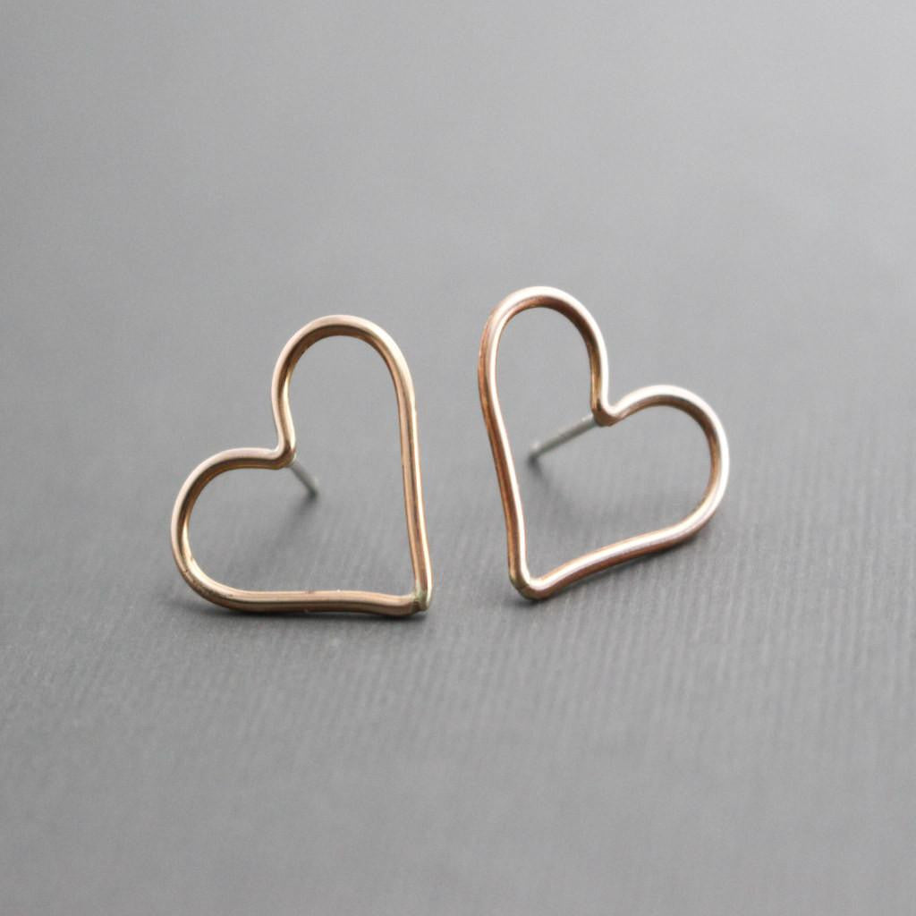 Rose Gold Heart Stud Earrings- Womens Heart Earrings-Womens-LittleGreenRoomJewelry-LittleGreenRoomJewelry